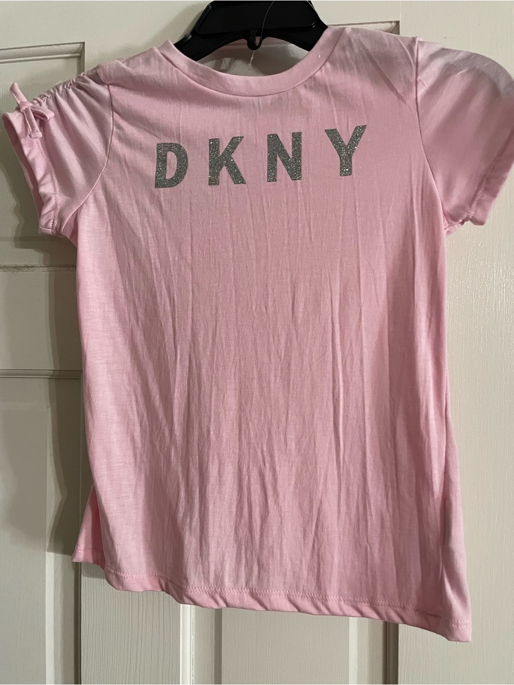 DKNY Pink Short Sleeve Tee with Silver Glitter Logo